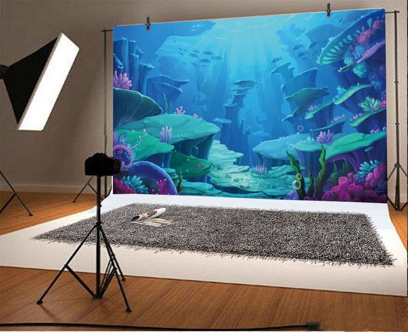 Yeele Little Mermaid Photography Backdrops - Photo Background - Yeele 7x5ft Ocean Mermaid Princess Backdrop Picture Birthday Party Banner Decor Photo Studio Booth Backdrop Baby Shower Photocall - Image 1